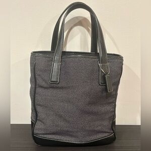 Vintage Coach mini denim tote bag with black leather trim and handles EUC